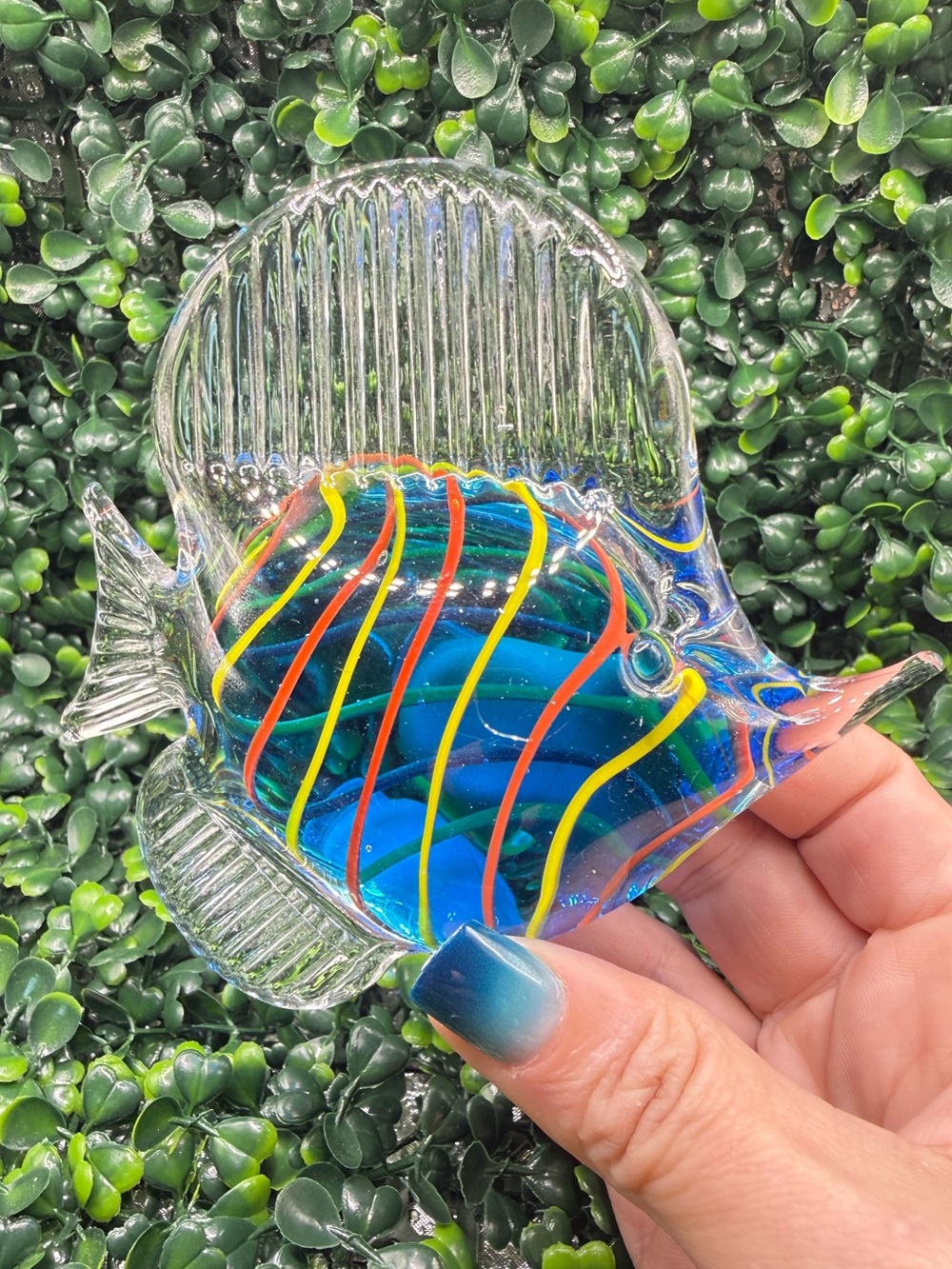 Vibrant Art Glass Murano Style Hand Blown Glass Fish Paperweight Figurine